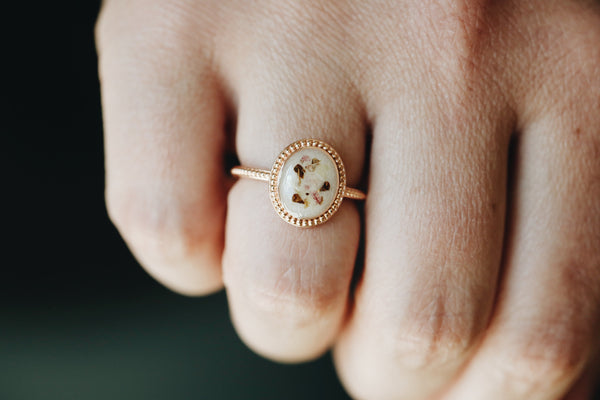 Oval Beaded Halo Ring