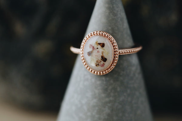 Oval Beaded Halo Ring